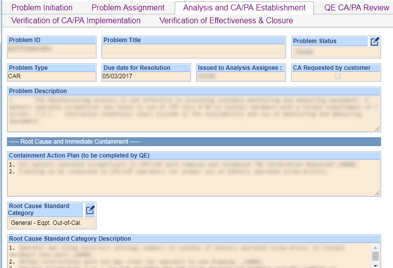 Example of Problem Management Process Form