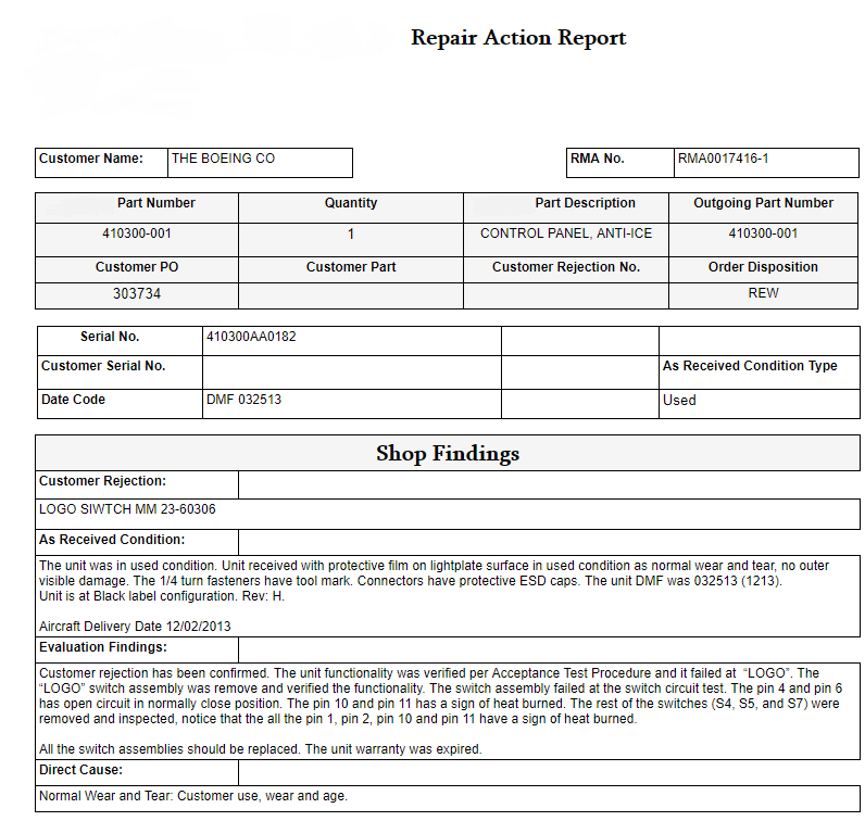 Repair Action Report Customized